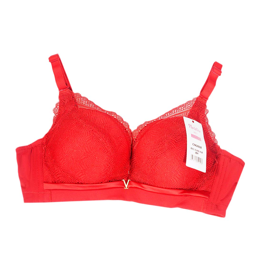 舒適嬰兒棉精緻雞心V字裝飾性感蕾絲杯面防副乳内衣