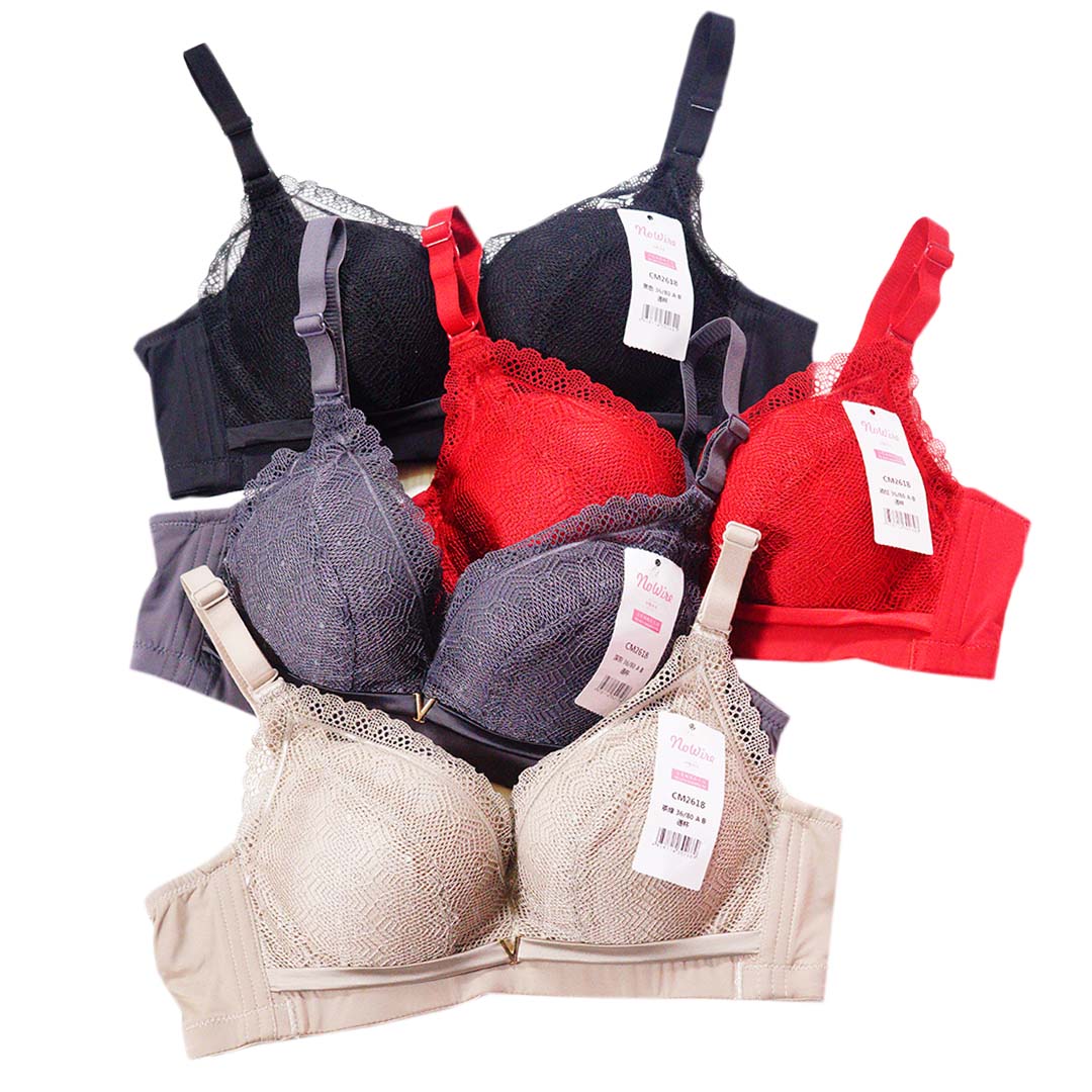 舒適嬰兒棉精緻雞心V字裝飾性感蕾絲杯面防副乳内衣