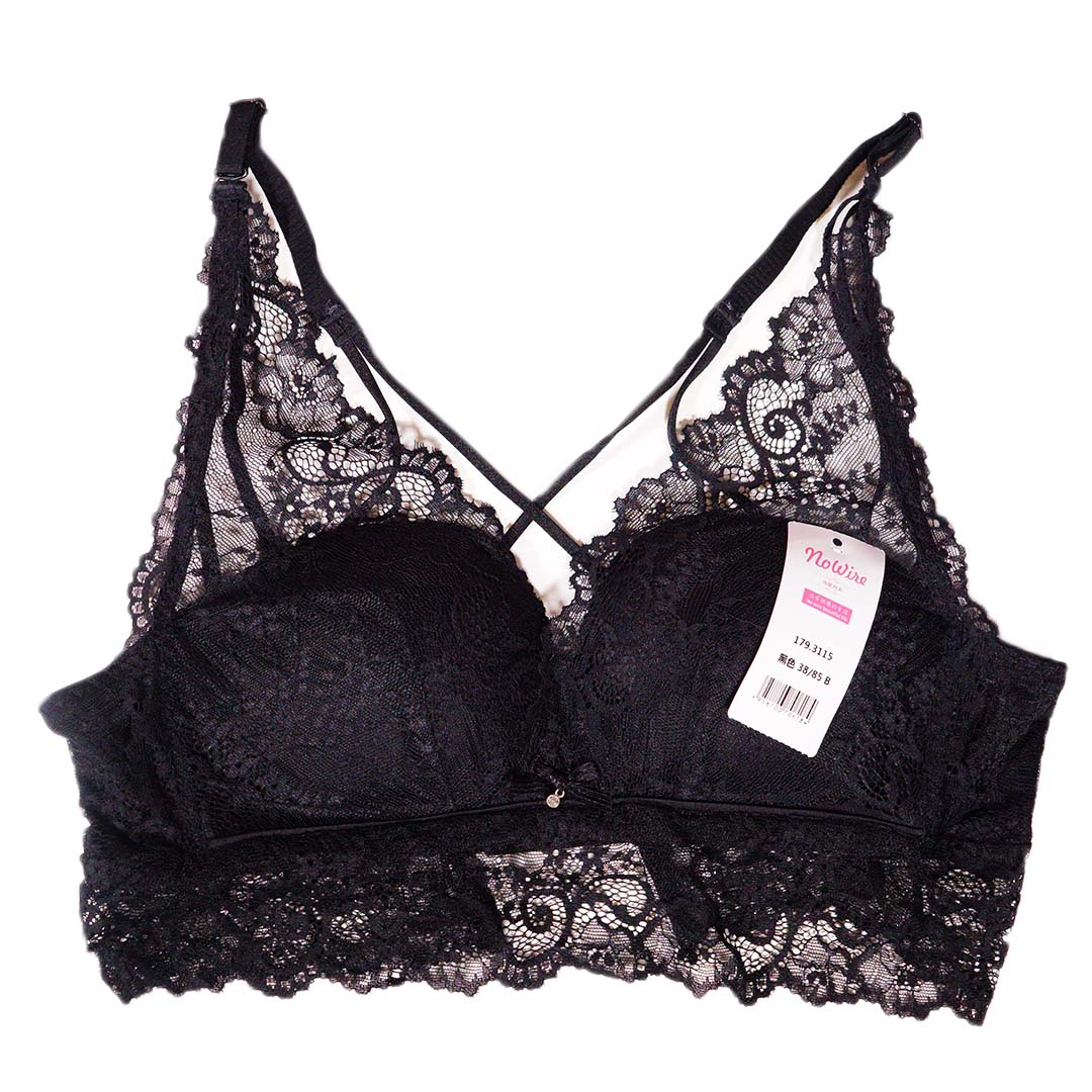 性感蕾絲下擺交叉美背氧芯棉小胸聚攏無鋼圈內衣