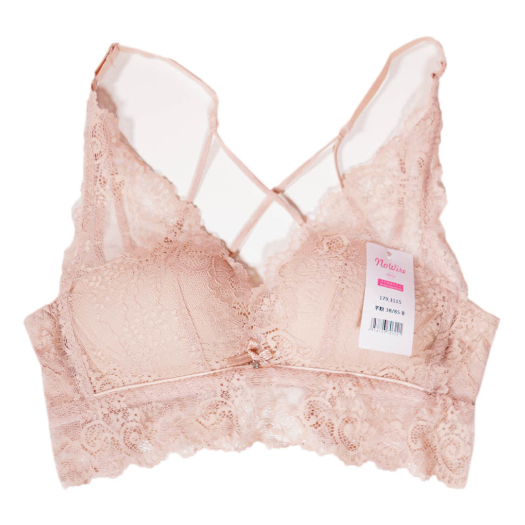 性感蕾絲下擺交叉美背氧芯棉小胸聚攏無鋼圈內衣