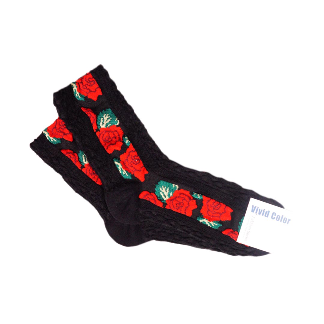複古花朵浮雕中筒長襪