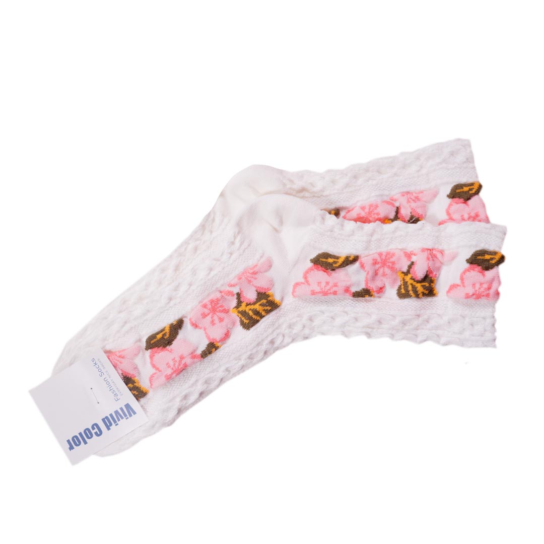 複古花朵浮雕中筒長襪