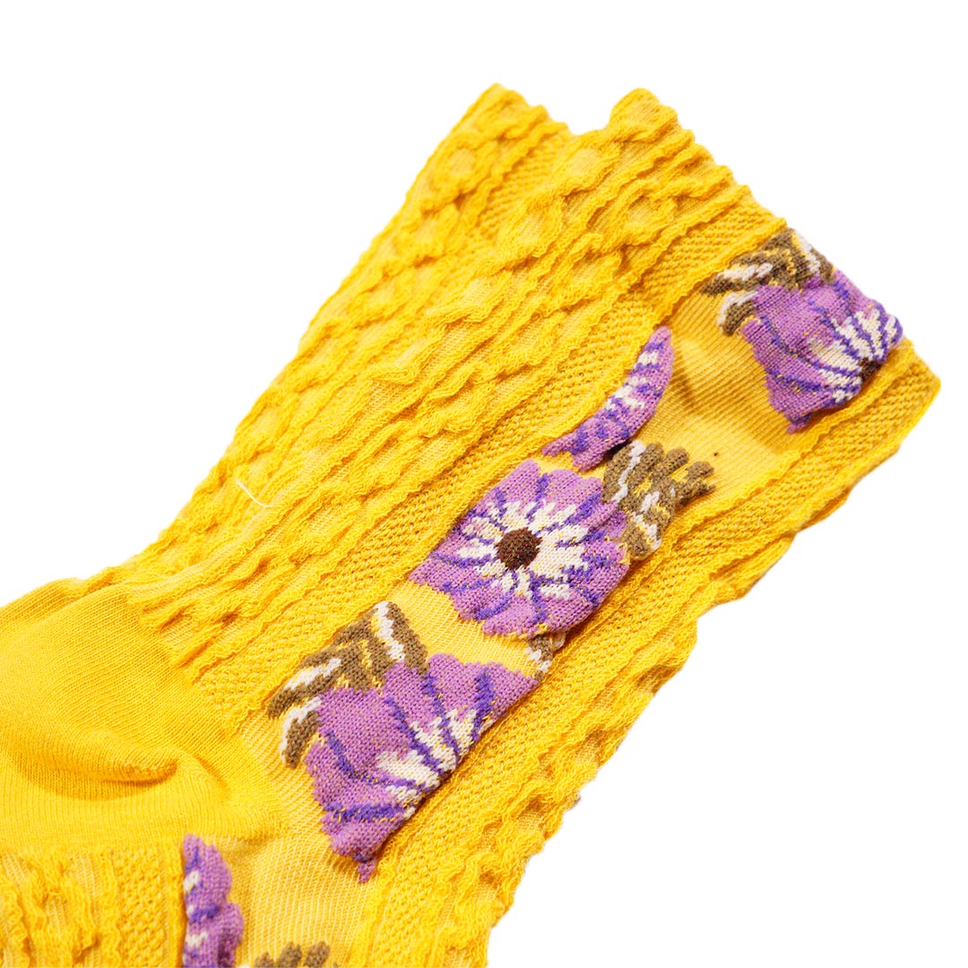 複古花朵浮雕中筒長襪