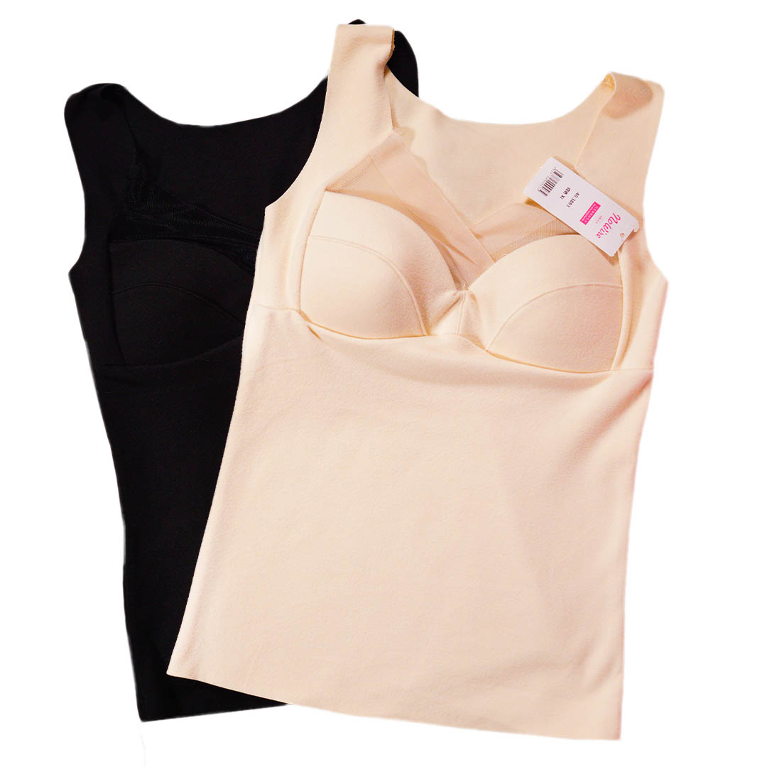 冬季雙面德絨保暖背心自帶胸墊一體式背心內衣