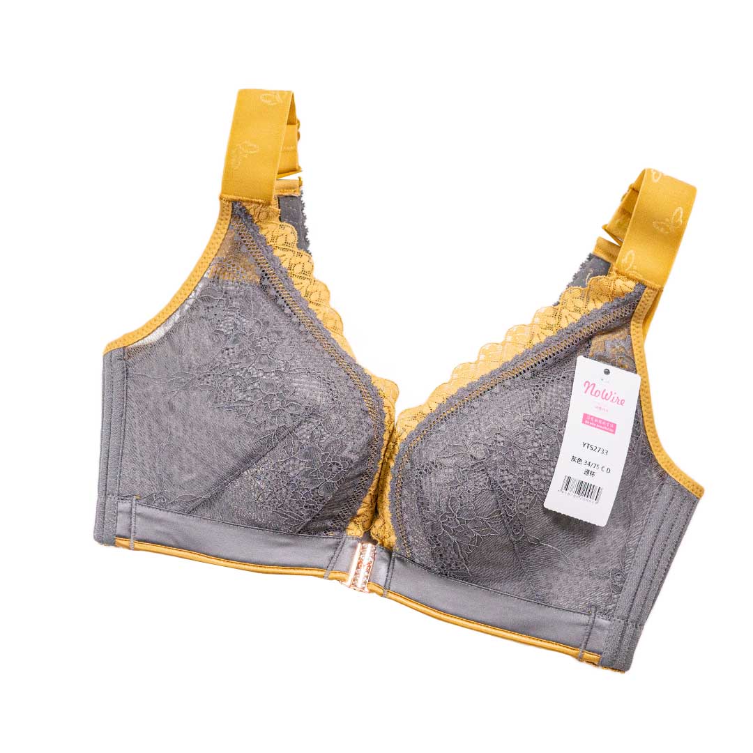 性感前扣蕾絲無鋼圈聚攏收副乳大胸顯小調整型內衣