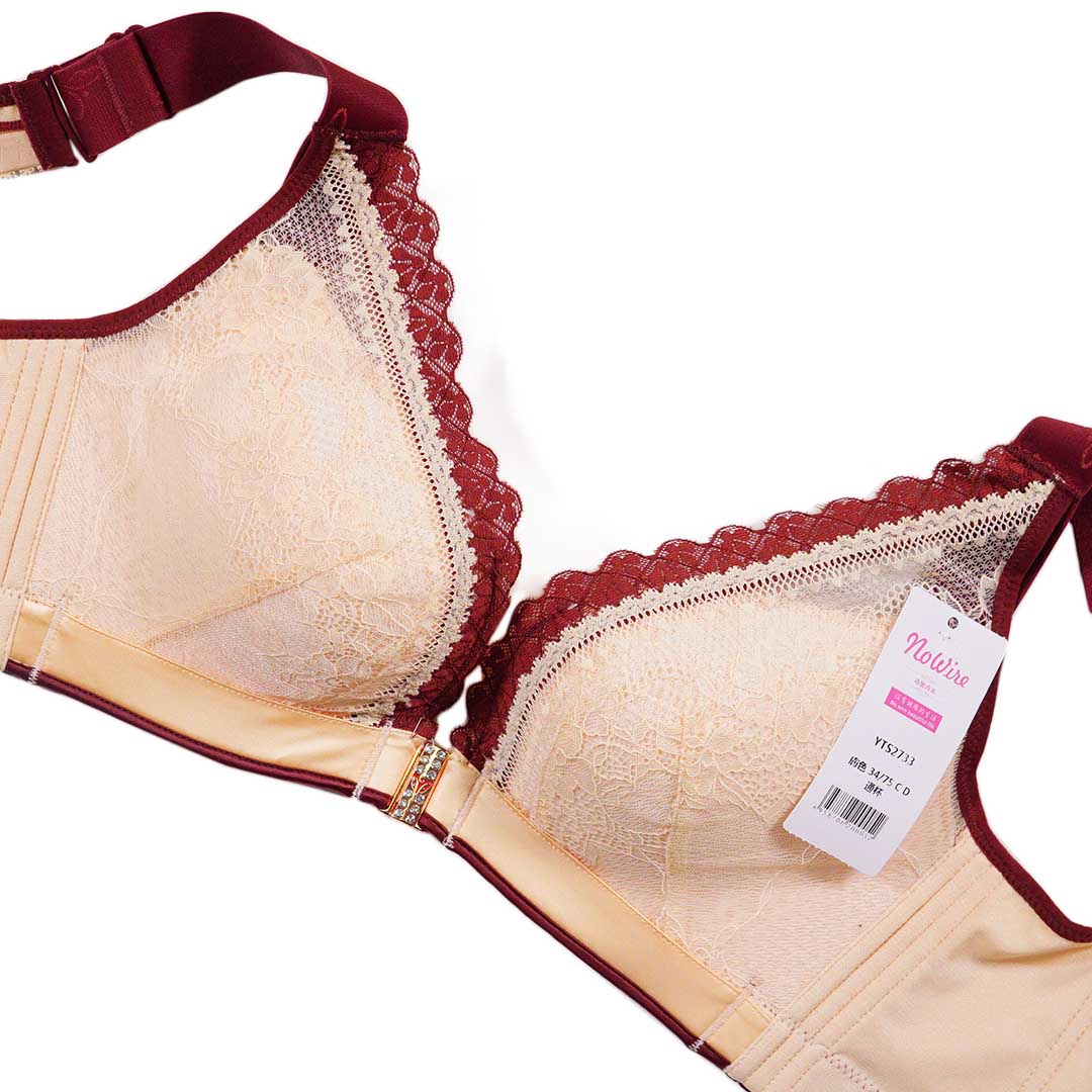 性感前扣蕾絲無鋼圈聚攏收副乳大胸顯小調整型內衣