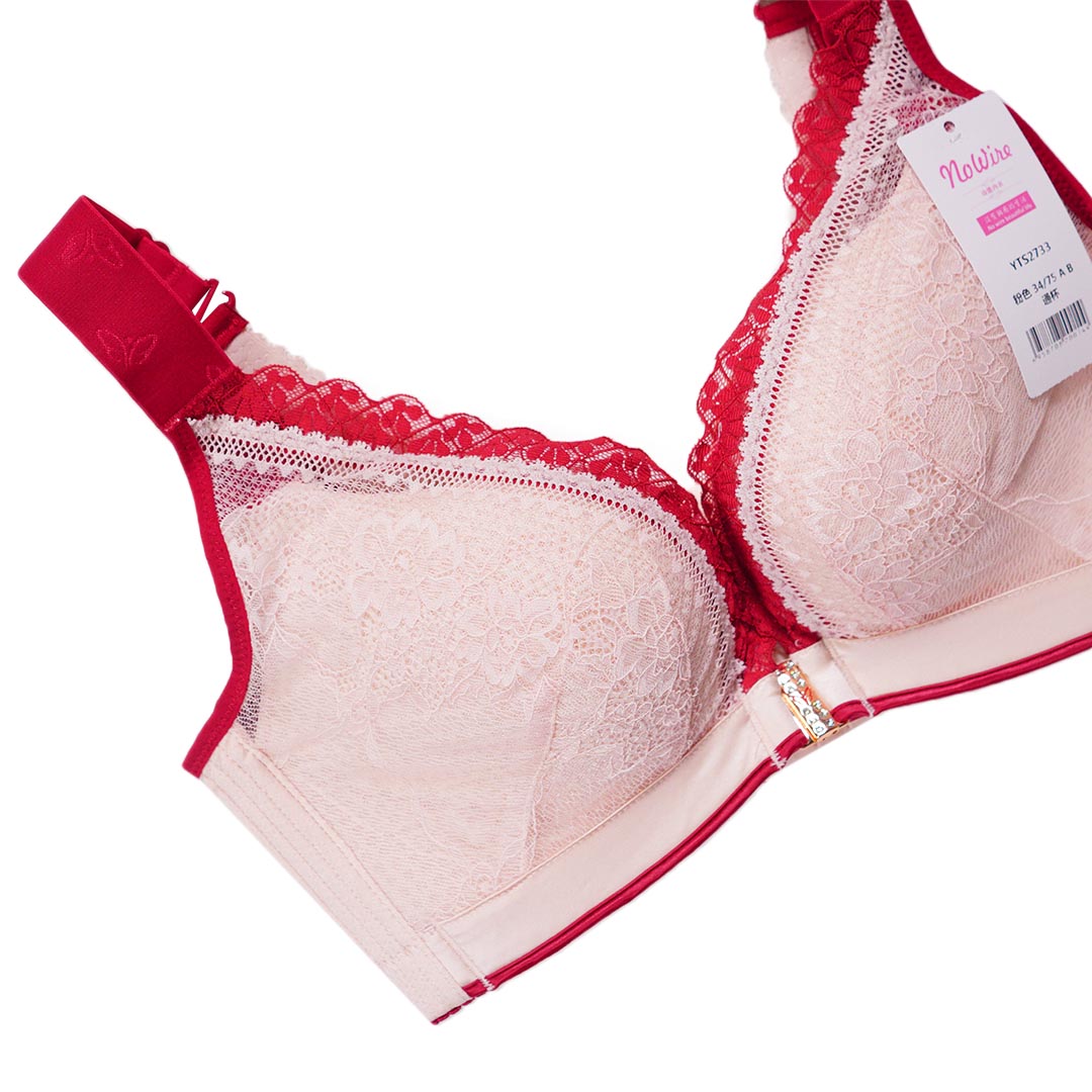 性感前扣蕾絲無鋼圈聚攏收副乳大胸顯小調整型內衣