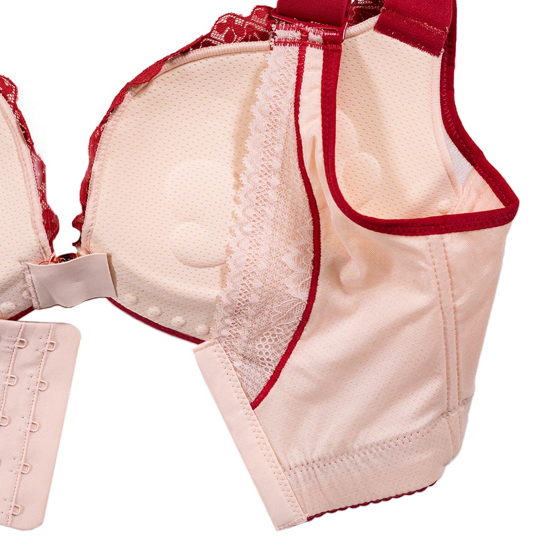 性感前扣蕾絲無鋼圈聚攏收副乳大胸顯小調整型內衣
