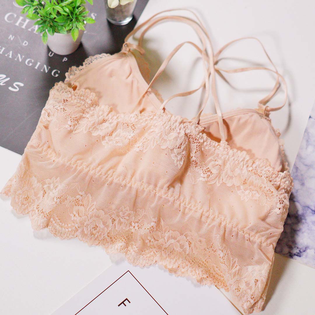 柔軟舒適性感蕾絲交叉美背吊帶裹胸背心內衣