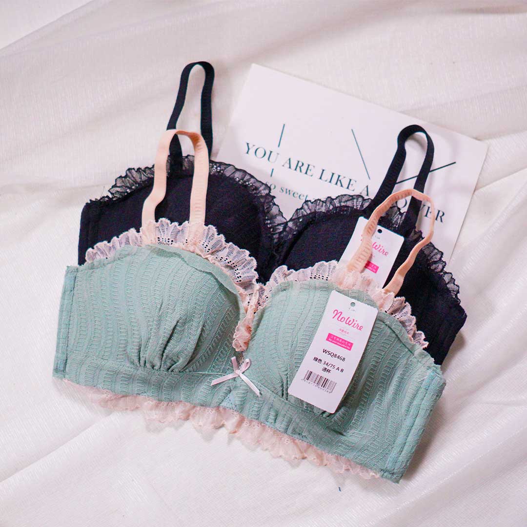 日系少女薄款小清新乳膠無鋼圈小胸聚攏內衣-配送褲仔