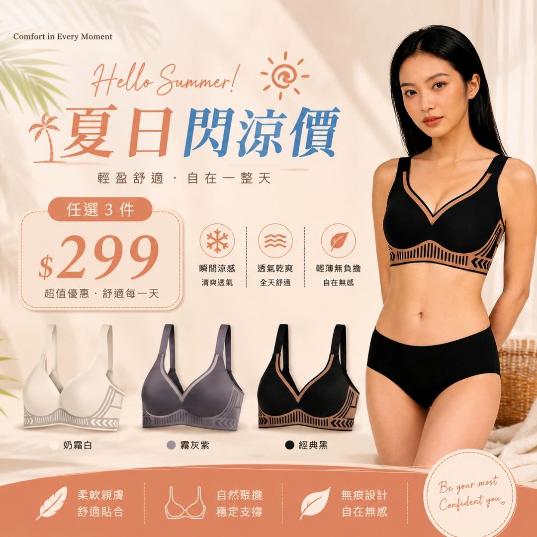 啫哩條支撐貼身提托輕防震內衣-3排3扣穩定